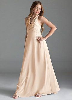 Azazie Tessie Junior White Alabaster A-Line Pleated Chiffon Dress image3