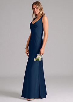 Azazie Kamila Brautjungfernkleider A-Linie Plissee Stretch-Satin Kleid Dunkelmarine image6
