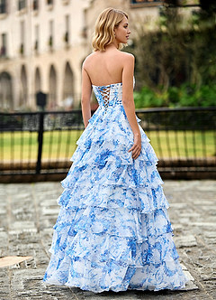 Flomu Floral Bleu Et Blanc Robe de bal imprimée trapèze image2