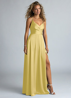 Azazie Davis Robes de demoiselle d'honneur Robe Trapèze en Satin extensible Plissé Canari image5