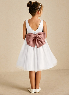 Azazie Seline Flower Girl Dresses Ivory Cedar Rose A-Line Bow Tulle Dress image1