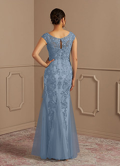 Azazie Melena vestidos de madre de la novia Vestido de Azul Polvoriento de Tul de Sirena con Encaje image4