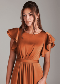Azazie Daphne Modest brudtärna klänningar Klänning A-Linje Ruched Golvlängd Stretch Satin image4
