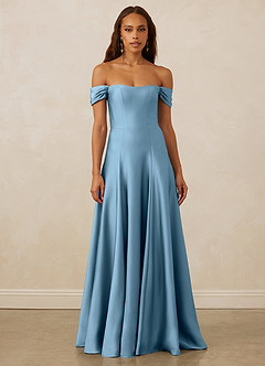 Christian Siriano Bridal for Azazie 1002 Brautjungfernkleider Wandelbar A-Linie Schulterfrei Stretch-Satin Kleid Stahlblau image2
