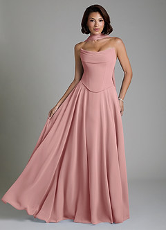 Azazie Ira Vestidos de damas de honor Vestido Rosa Polvorienta de Gasa de Línea A con Corsé image1