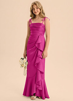 Azazie Ryan Junior Fuchsia Sheath Bow Stretch Satin Dress image4