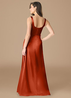 Azazie Joyce Bridesmaid Dresses Paprika A-Line Side Slit Metallic Satin Dress image2