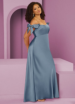 Barbie ♥ Azazie Bridesmaid Dresses Dusty Blue Sheath Off the Shoulder Stretch Satin Convertible Dress image11