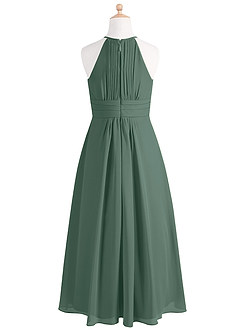 Azazie Bonnie Junior Vestido Musgo Marinho de Chiffon de Linha A com Plissado image6