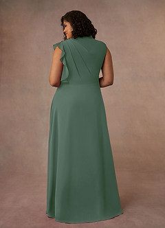Azazie Narine Mère de la mariée Robes Robe Trapèze en Mousseline de soie Encolure haute plissée Eucalyptus image13