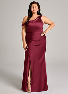 Azazie Madelyn Bridesmaid Dresses Burgundy Mermaid One Shoulder Stretch Satin Convertible Dress image10