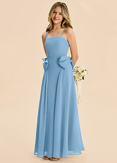 Azazie Nyah Junior Steel Blue A-Line Pleated Chiffon Dress image1