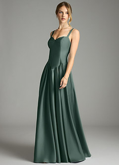 Azazie Evadina Suknie dla druhen Linia A Gorset Satyna elastyczna Do ziemi Sukienka image3