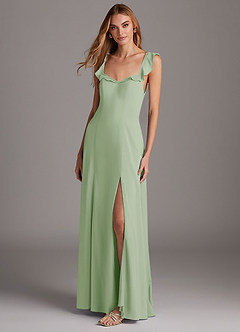 Azazie Arela Final Sale Dusty Sage A-Line Ruched Stretch Chiffon Dress image4