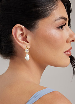 front Crystal Baroque Pearl Drop Earrings