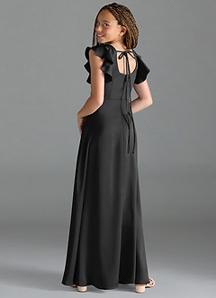 Azazie Bondi Junior Black A-Line Side Slit Stretch Satin Dress image5