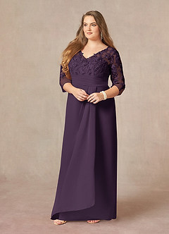 Azazie Joan Mother of the Bride Dresses Plum Sheath V-Neck Lace Chiffon Dress image8