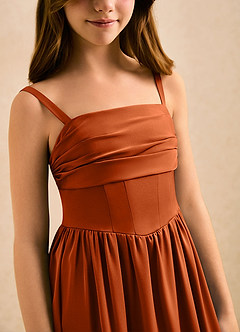 Azazie Maisie Girls Formal Flower Girl Dresses Burnt Orange A-Line Ruched Stretch Satin Dress image6