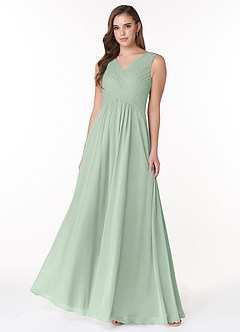 Azazie Flora Kleider zum Anprobieren zu Hause A-Linie Plissee Chiffon Kleid Agave image1
