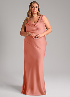 Azazie Rylina Bridesmaid Dresses Coral Mermaid Stretch Satin Dress image9