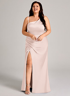 Azazie Madelyn Jurken voor bruidsmeisjes Converteerbaar Jurk van Stretch Satijn met Zeemeermin One-Shoulder Blozend Roze image13