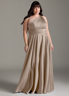 Azazie Charlize Jurken voor bruidsmeisjes Jurk van Stretch Satijn met A-lijn One-shoulder Taupe image9