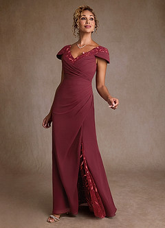 Azazie Betania Mère de la mariée Robes Robe Sirène en Mousseline de soie Paillettes Cabernet image4