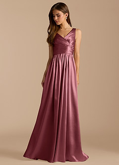 Azazie Keyla Bridesmaid Dresses Desert Rose A-Line Pleated Metallic Satin Dress image3