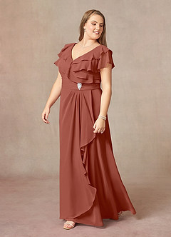 Azazie Snapdragon Mère de la mariée Robes Robe Trapèze en Mousseline de soie Col en V froncé Auburn image8