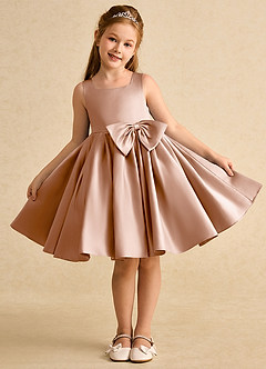 Azazie Jessie Flower Girl Dresses Champagne Rose A-Line Bow Matte Satin Dress image2
