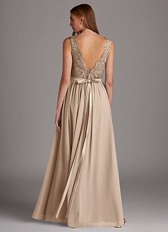 Azazie Elly Bridesmaid Dresses Taupe A-Line Lace Scoop Neck Chiffon Dress image2