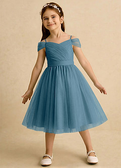 Azazie Lila Girls Formal Flower Girl Dresses Bermuda A-Line Off the Shoulder Tulle Dress image3