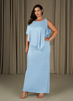 Azazie Aspyn Mother of the Bride Dresses Sky Blue Sheath Beaded Mesh Dress image11