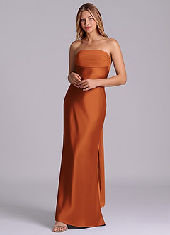 Azazie Ailanie Brudtärnklänningar Klä av Tubklänning i Stretch Satin Axelbandslös Kanel image3