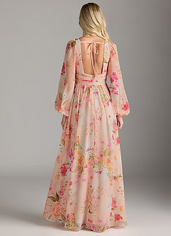 Azazie Norah Bridesmaid Dresses Abstract Bouquet Floral A-Line V-Neck Long Sleeve Chiffon Dress image2