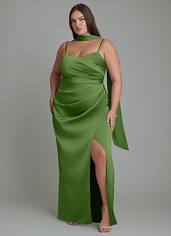 Azazie Calandra Bridesmaid Dresses Basil Sheath Pleated Stretch Satin Dress image6