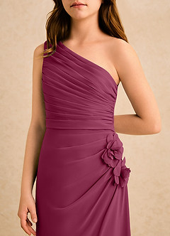 Azazie Sophie Girls Formal Flower Girl Dresses Mulberry Sheath One Shoulder Chiffon Dress image6