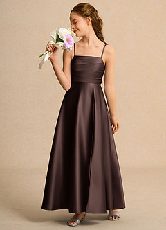 Azazie Pebbles Girls Formal Flower Girl Dresses Ganache A-Line Pleated Matte Satin Dress image4