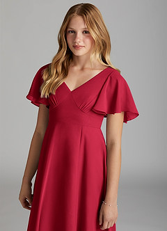 Azazie Kimber Junior Scarlet A-Line Pleated Chiffon Dress image6