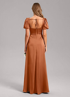 Azazie Fyona Bridesmaid Dresses Copper A-Line Pleated Stretch Satin Dress image2