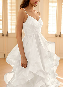 Carmencita White A-line Ruffles Prom Dress image10