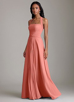 Azazie Clarisa Bridesmaid Dresses Salmon Pink A-Line Pleated Chiffon Dress image6