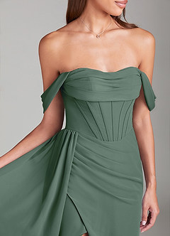 Azazie Amyra Bridesmaid Dresses Eucalyptus Sheath Off the Shoulder Chiffon Convertible Dress image5