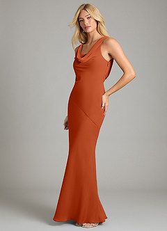Azazie Rylina Bridesmaid Dresses Burnt Orange Mermaid Pleated Chiffon Dress image4