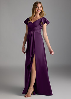Azazie Omari Bridesmaid Dresses Grape A-Line Stretch Satin Dress image5