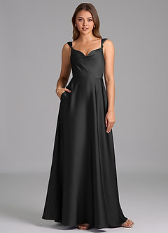 Azazie Beatrice 신부 들러리 드레스 A라인 스윗하트 네크라인 스트레치 새틴 바닥 길이 드레스 image1