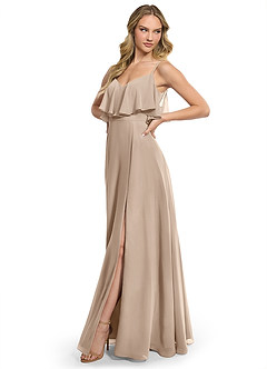 Azazie Jean Bridesmaid Dresses Taupe A-Line Chiffon Convertible Dress image3