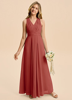 Azazie Kirsten Junior Linia A Pofałdowany Szyfon Długość podłogi Młodsza druhna Sukienka image4