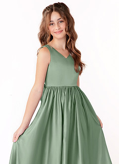Azazie Hathaway Junior Vestido de Matcha de Satén Elástico de Corte En A con Lazo image5