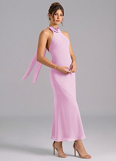 Azazie Velli Vestidos de madrinha de casamento Vestido Rosa Doce de Chiffon de sereia com Pescoço alto image3